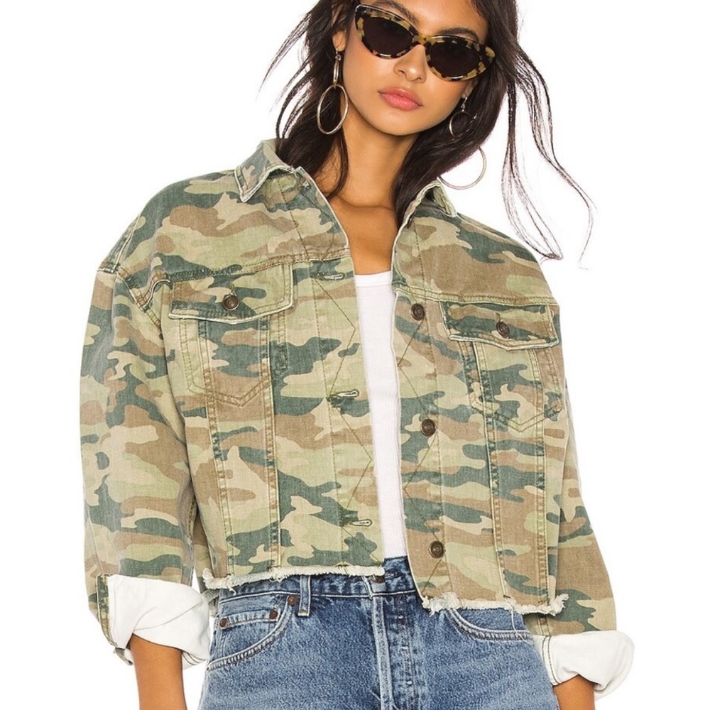 Free People Cropped Camo Denim Jacket | Size XS | NWT